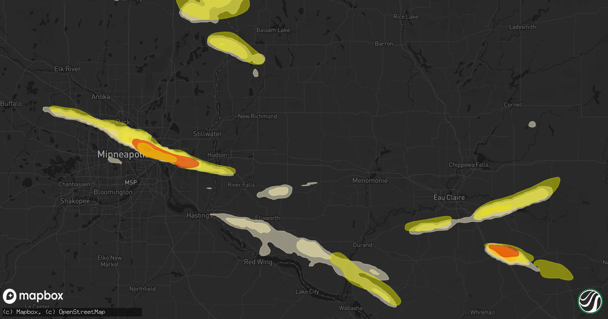 Hail map in Woodville, WI on June 19, 2026