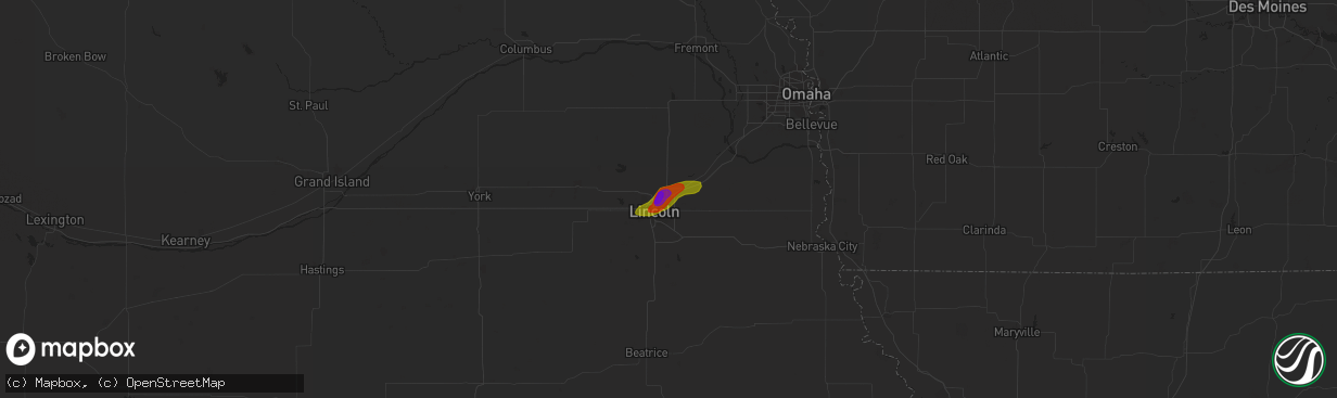 Hail map in Lincoln, NE on June 20, 2010