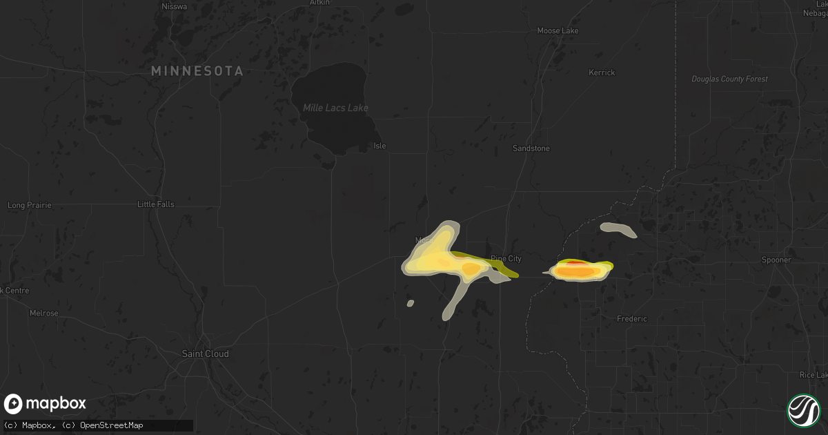Hail map in Mora, MN on June 20, 2013