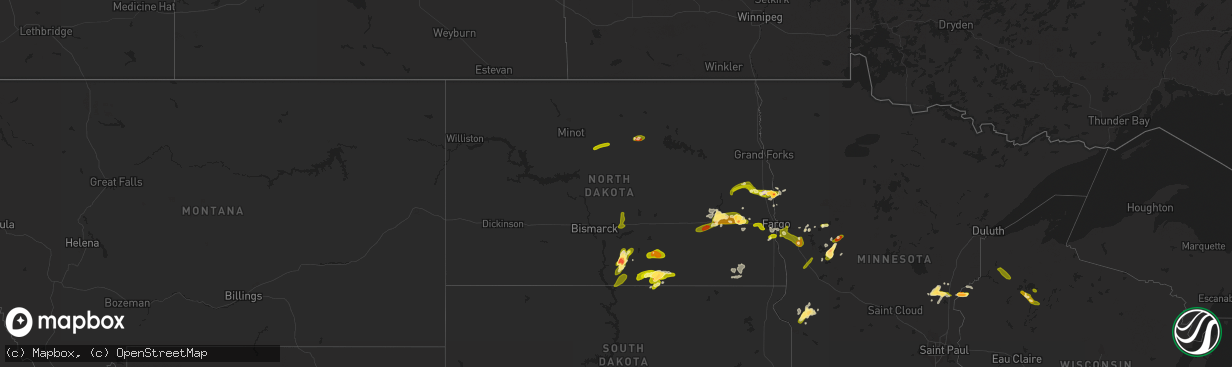 Hail map in North Dakota on June 20, 2013