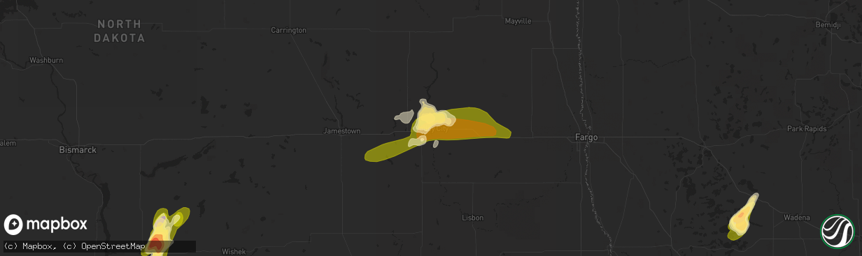 Hail map in Valley City, ND on June 20, 2013