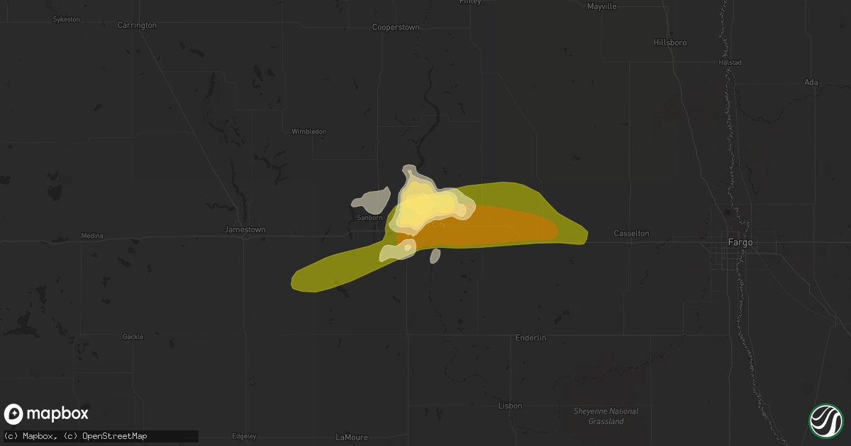 Hail map in Valley City, ND on June 20, 2013