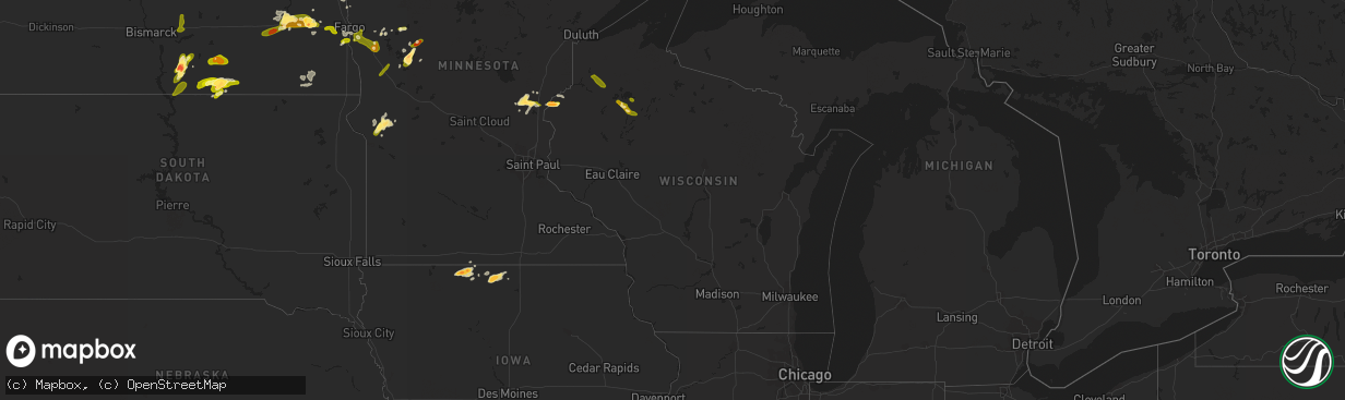 Hail map in Wisconsin on June 20, 2013