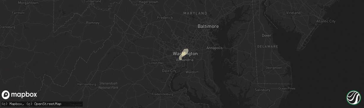 Hail map in Arlington, VA on June 20, 2015