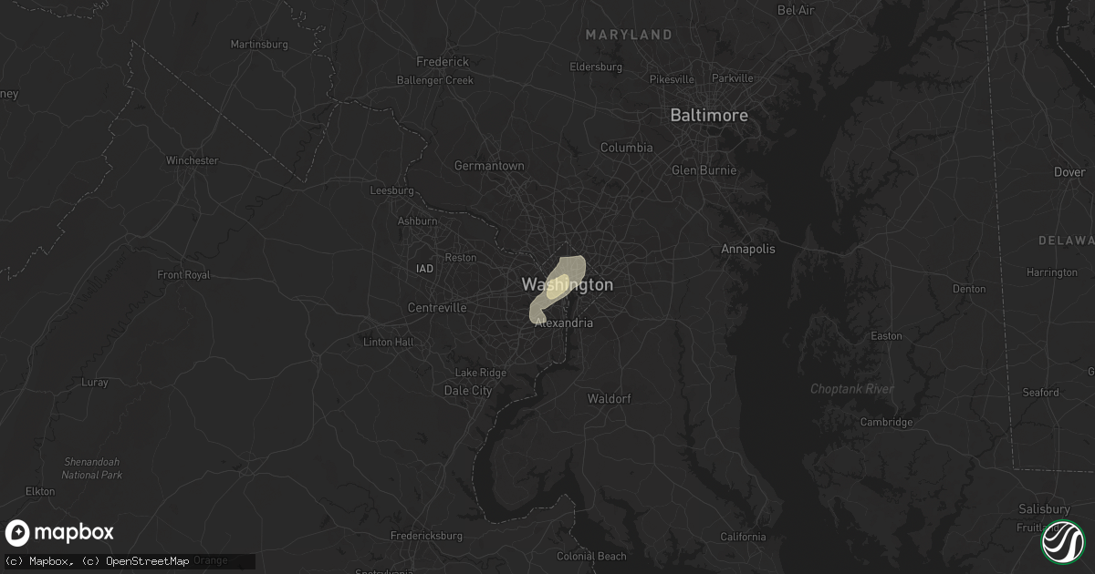 Hail map in Arlington, VA on June 20, 2015