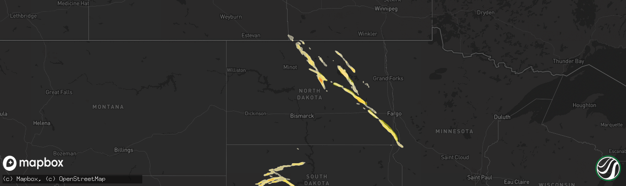 Hail map in North Dakota on June 20, 2015