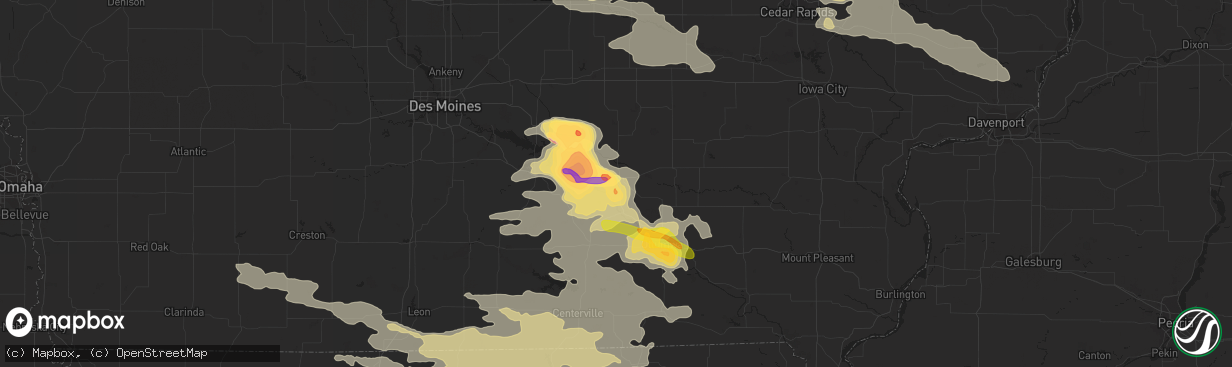 Hail map in Oskaloosa, IA on June 20, 2015