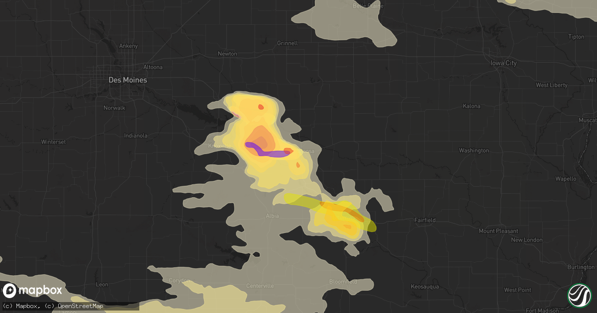 Hail map in Oskaloosa, IA on June 20, 2015