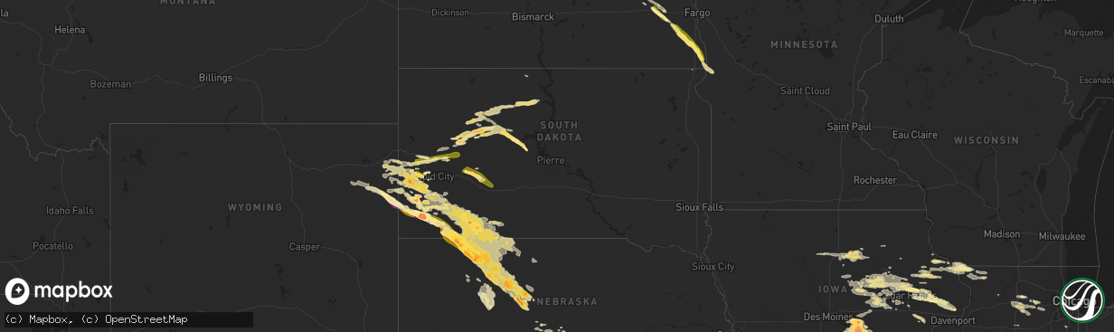 Hail map in South Dakota on June 20, 2015