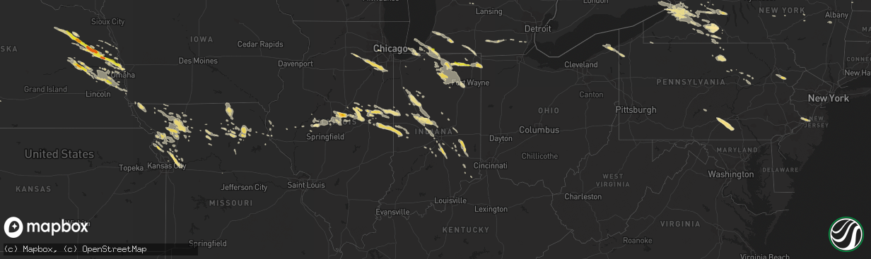 Hail map in Indiana on June 20, 2016