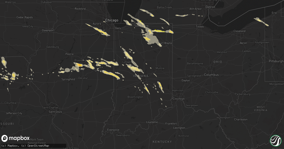 Hail map in Indiana on June 20, 2016