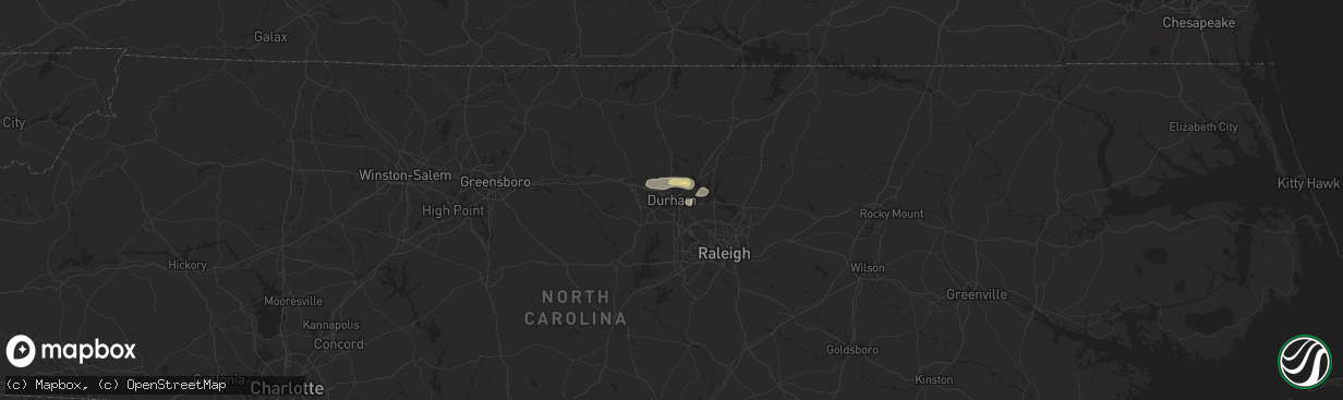 Hail map in Durham, NC on June 20, 2019