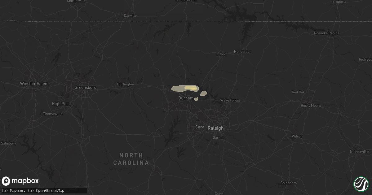 Hail map in Durham, NC on June 20, 2019