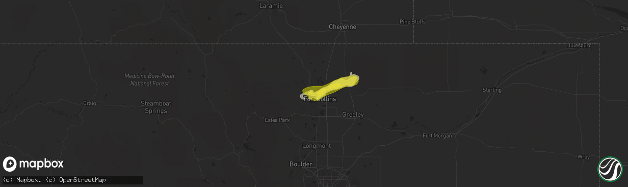 Hail map in Fort Collins, CO on June 20, 2019