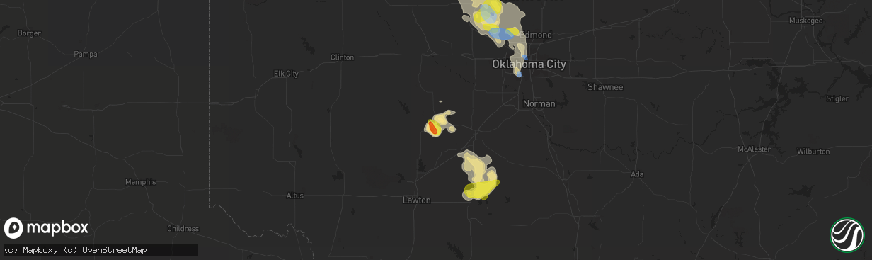 Hail map in Anadarko, OK on June 20, 2020