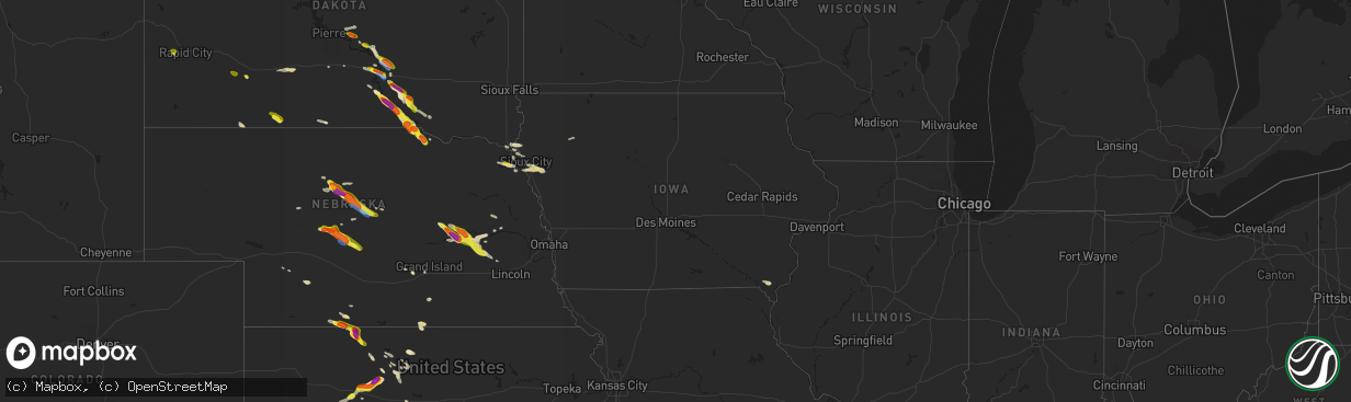 Hail map in Iowa on June 20, 2020