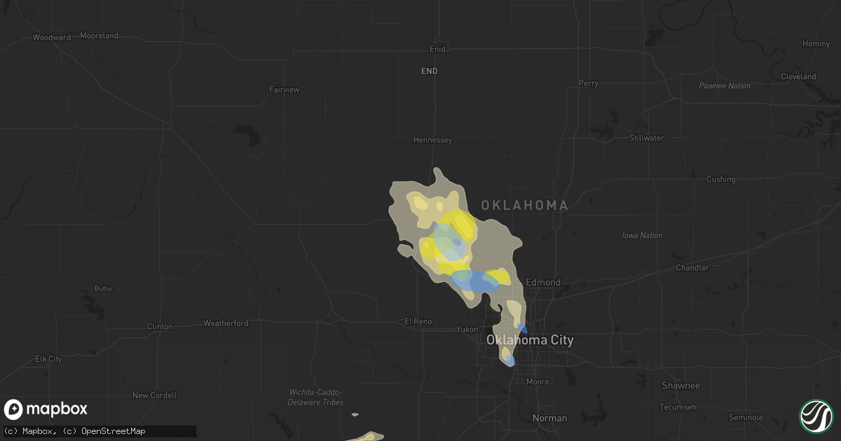 Hail map in Kingfisher, OK on June 20, 2020