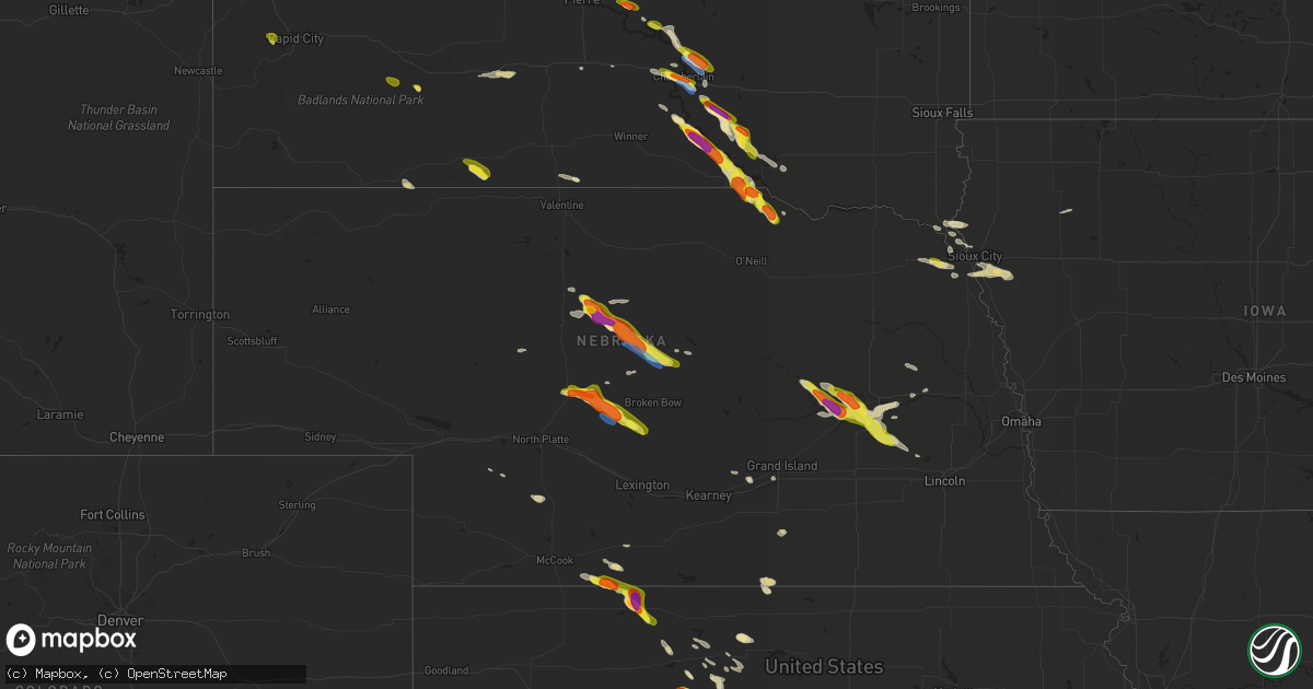 Hail map in Nebraska on June 20, 2020