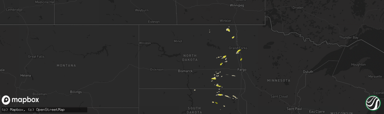 Hail map in North Dakota on June 20, 2020