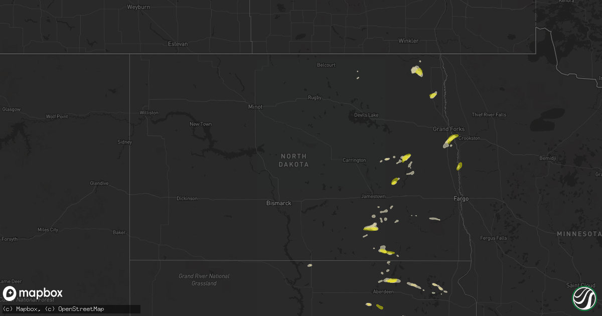 Hail map in North Dakota on June 20, 2020
