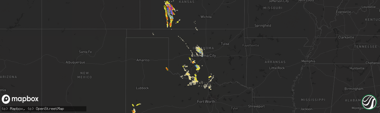 Hail map in Oklahoma on June 20, 2020