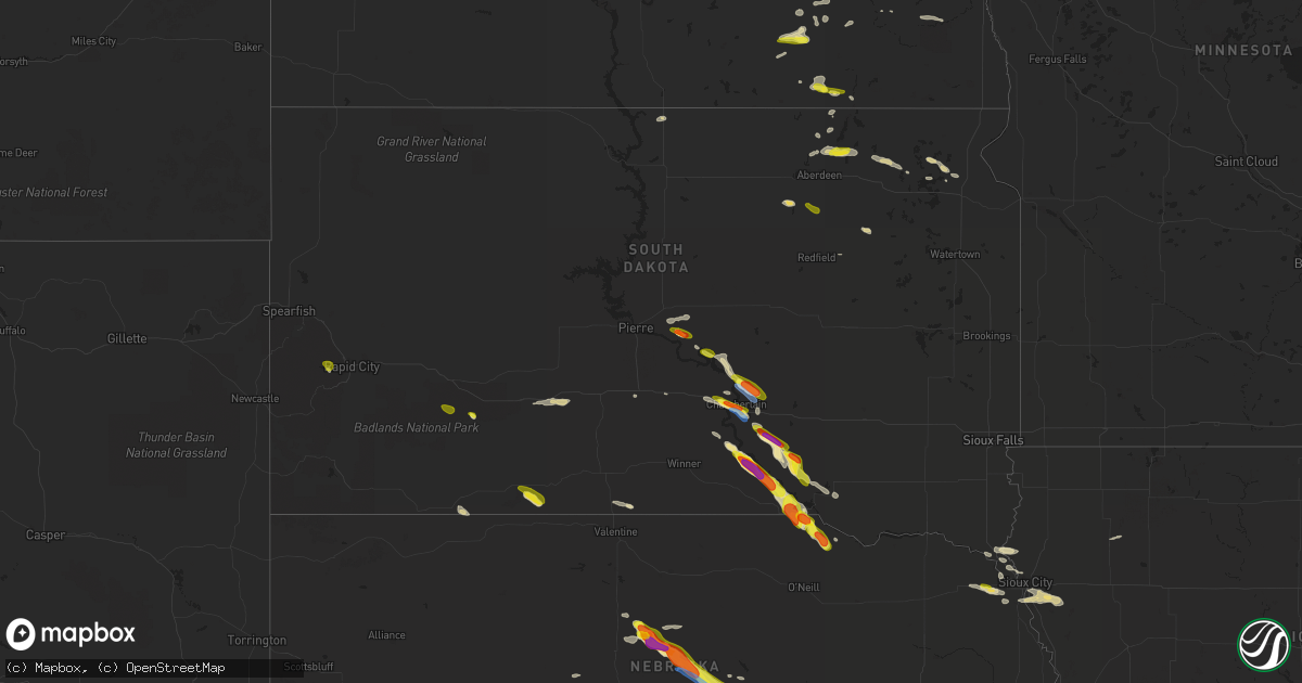 Hail map in South Dakota on June 20, 2020