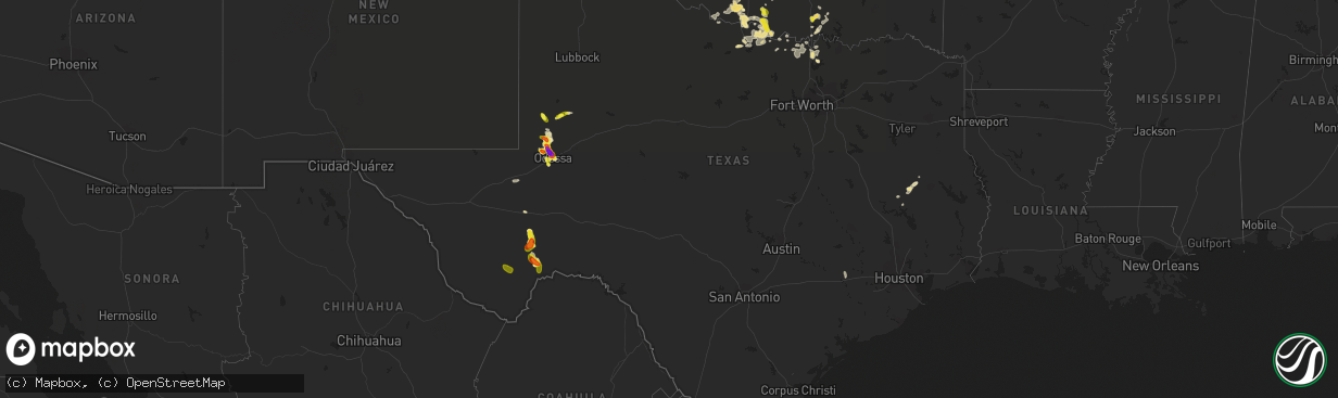 Hail map in Texas on June 20, 2020