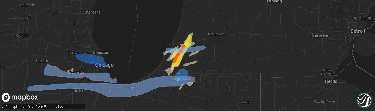 Hail map in Dowagiac, MI on June 20, 2021