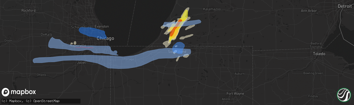 Hail map in South Bend, IN on June 20, 2021