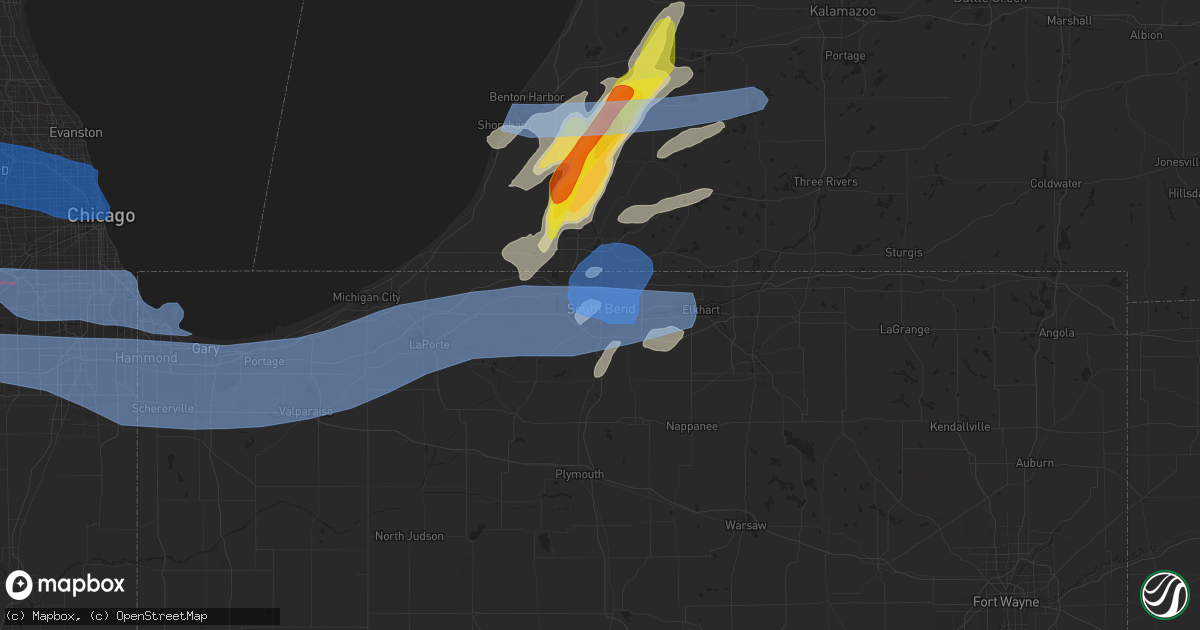 Hail map in South Bend, IN on June 20, 2021