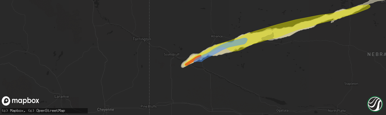 Hail map in Bayard, NE on June 20, 2022