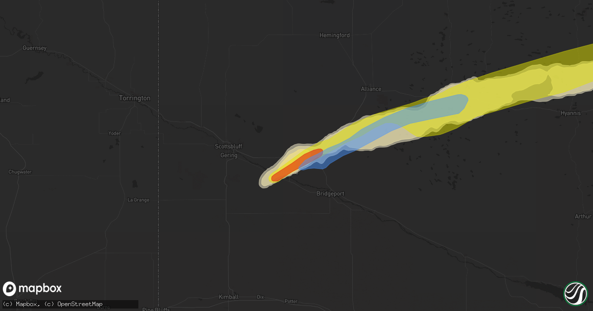 Hail map in Bayard, NE on June 20, 2022