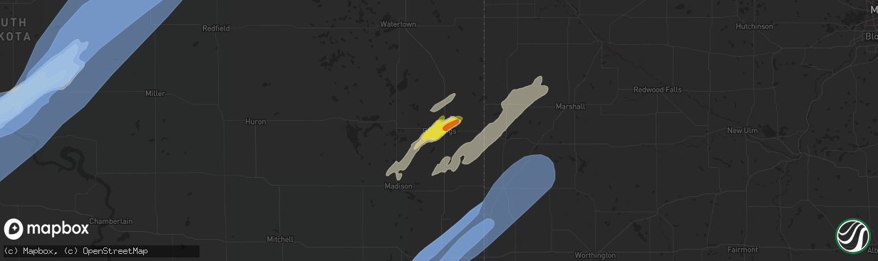 Hail map in Brookings, SD on June 20, 2022