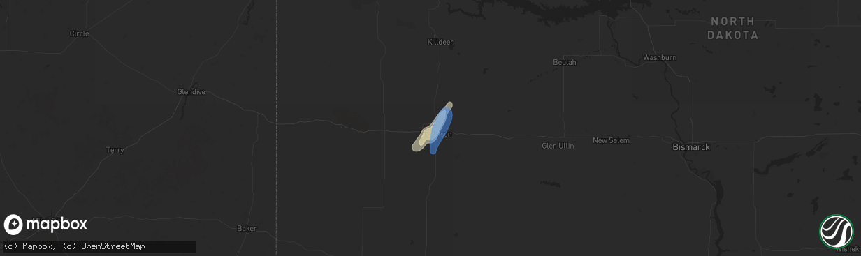 Hail map in Dickinson, ND on June 20, 2022