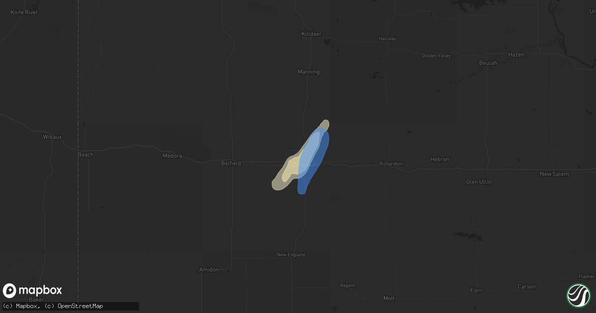 Hail map in Dickinson, ND on June 20, 2022
