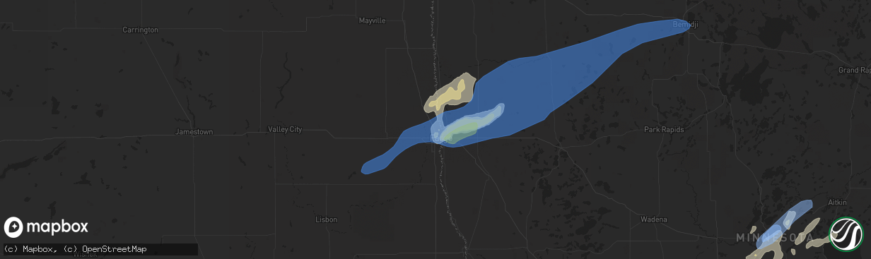 Hail map in Fargo, ND on June 20, 2022