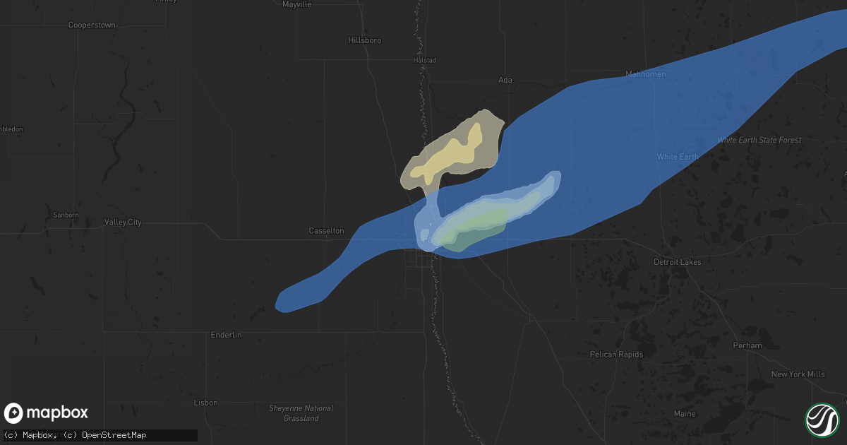 Hail map in Fargo, ND on June 20, 2022