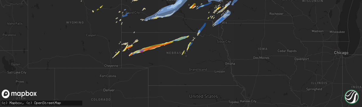 Hail map in Nebraska on June 20, 2022