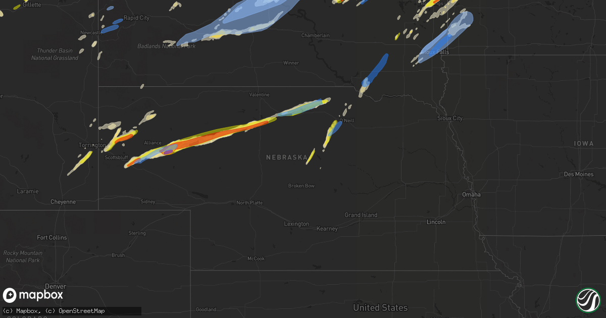 Hail map in Nebraska on June 20, 2022