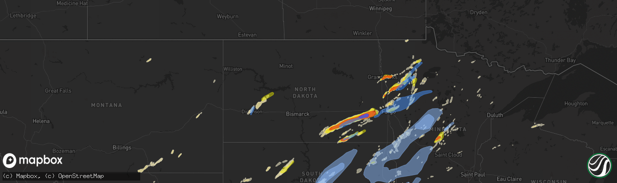 Hail map in North Dakota on June 20, 2022