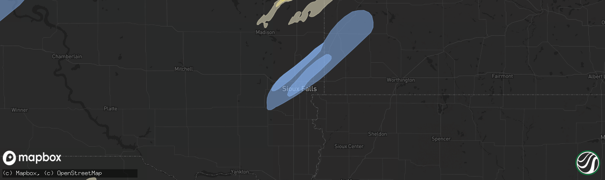 Hail map in Sioux Falls, SD on June 20, 2022