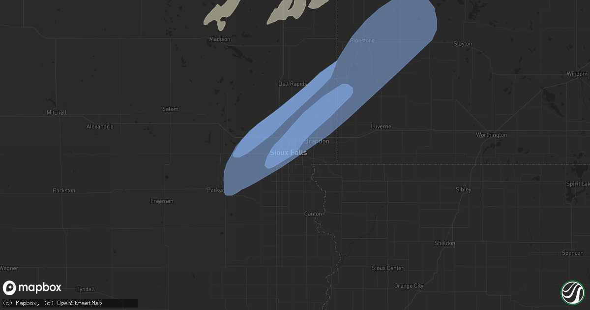Hail map in Sioux Falls, SD on June 20, 2022