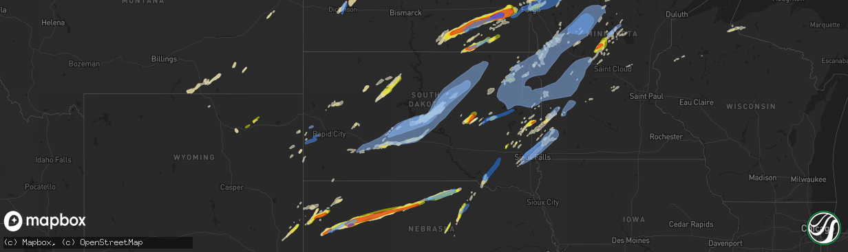 Hail map in South Dakota on June 20, 2022