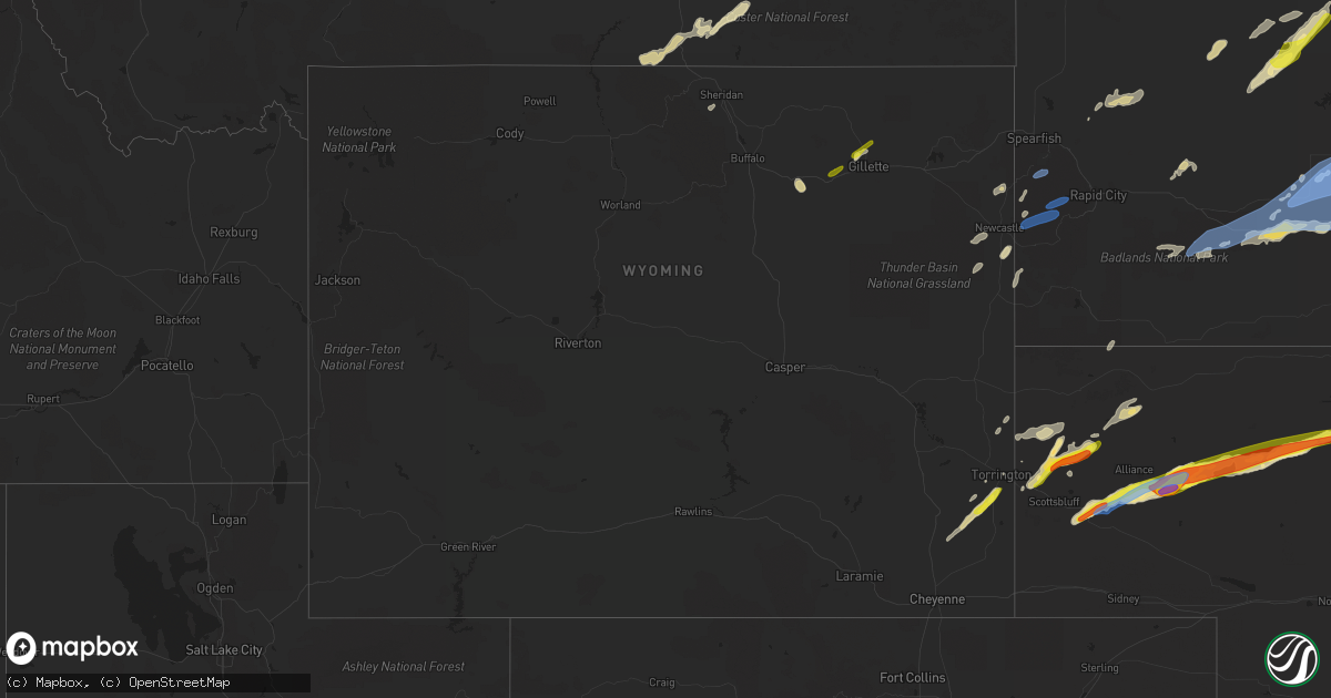 Hail map in Wyoming on June 20, 2022