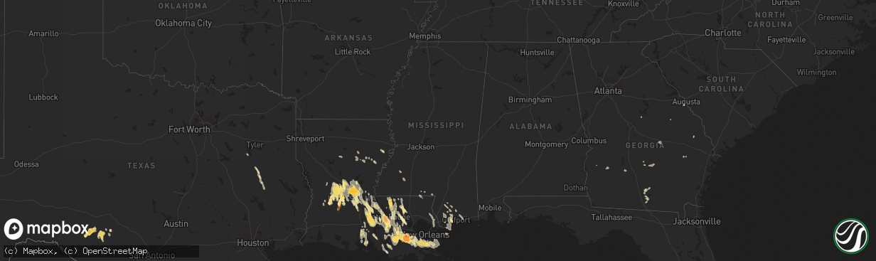 Hail map in Mississippi on June 20, 2023