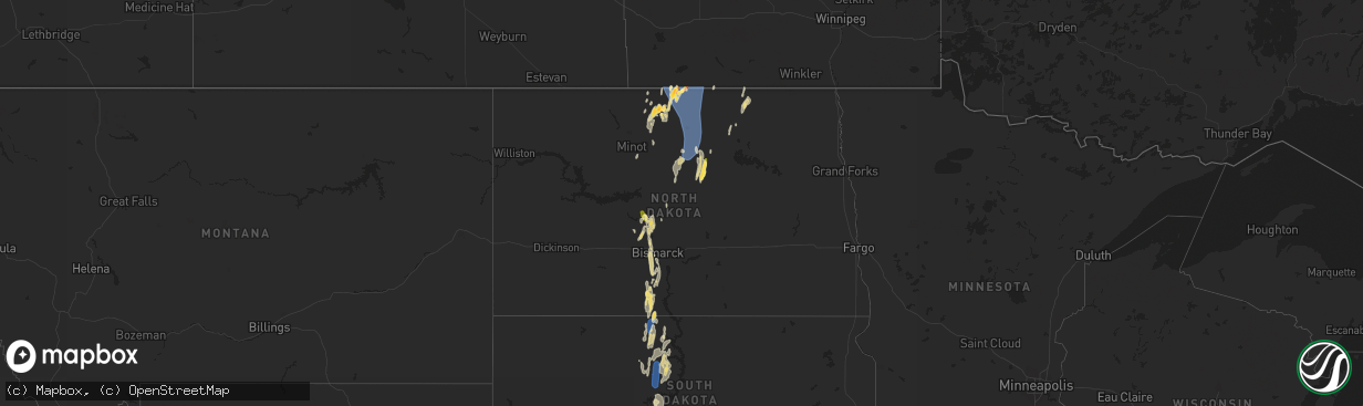 Hail map in North Dakota on June 20, 2023
