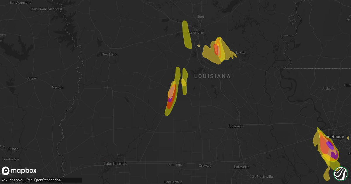 Hail map in Oakdale, LA on June 20, 2023