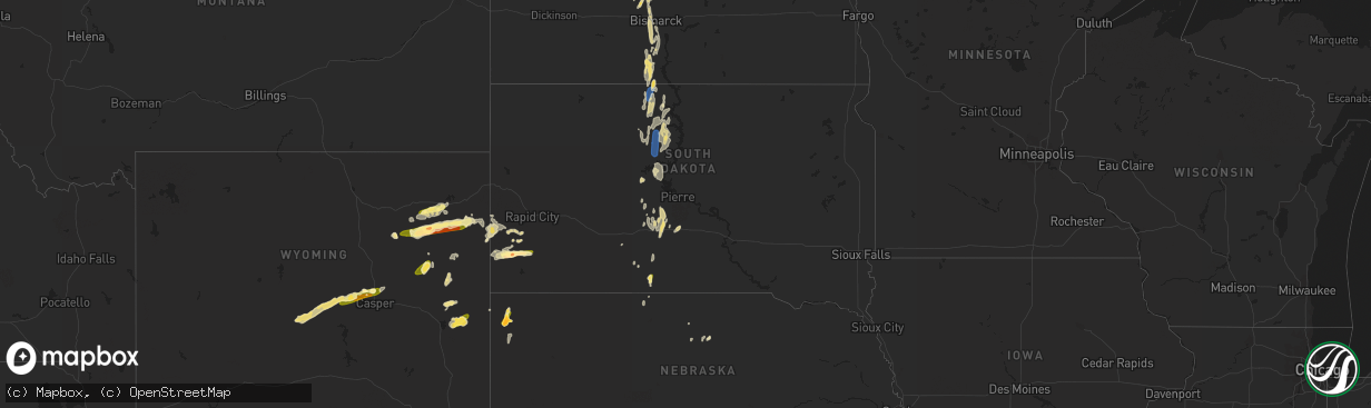 Hail map in South Dakota on June 20, 2023