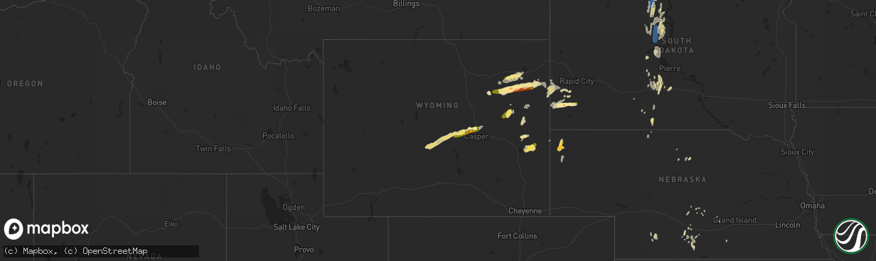 Hail map in Wyoming on June 20, 2023