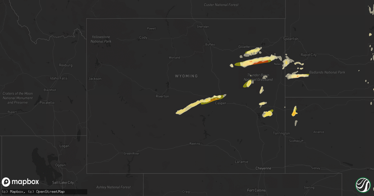 Hail map in Wyoming on June 20, 2023